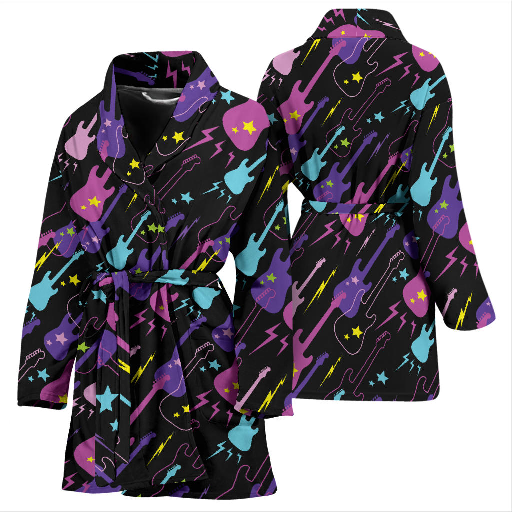 Electric Guitar Pattern Print Design 02 Women Bathrobe