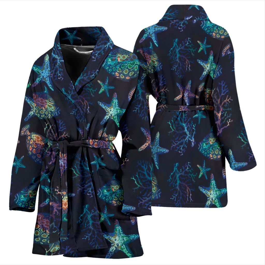 Starfish Pattern Print Design 01 Women Bathrobe
