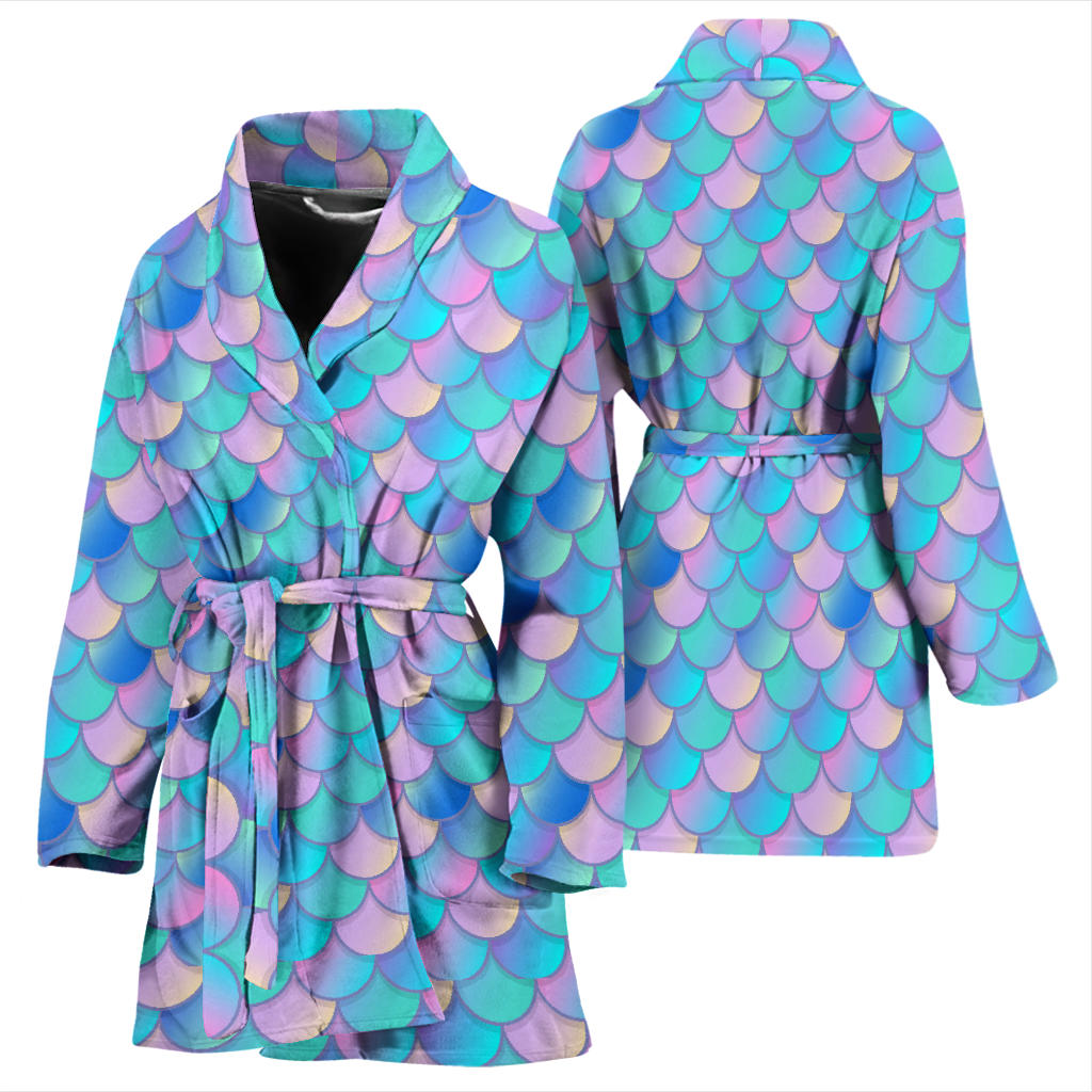Mermaid Scales Pastel Pattern Print Design 07 Women Bathrobe