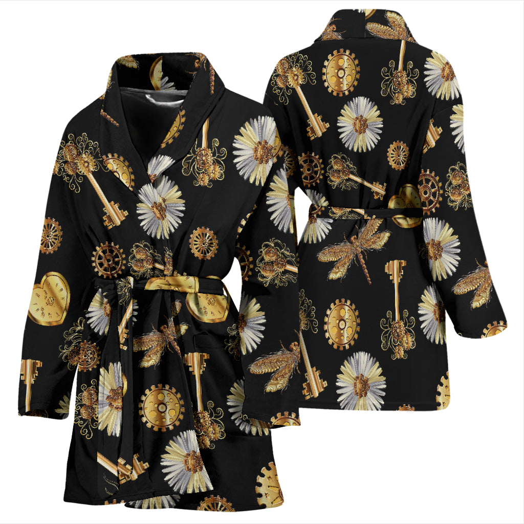Steampunk Key Dragonfly Print Design LKS303 Women Bathrobe