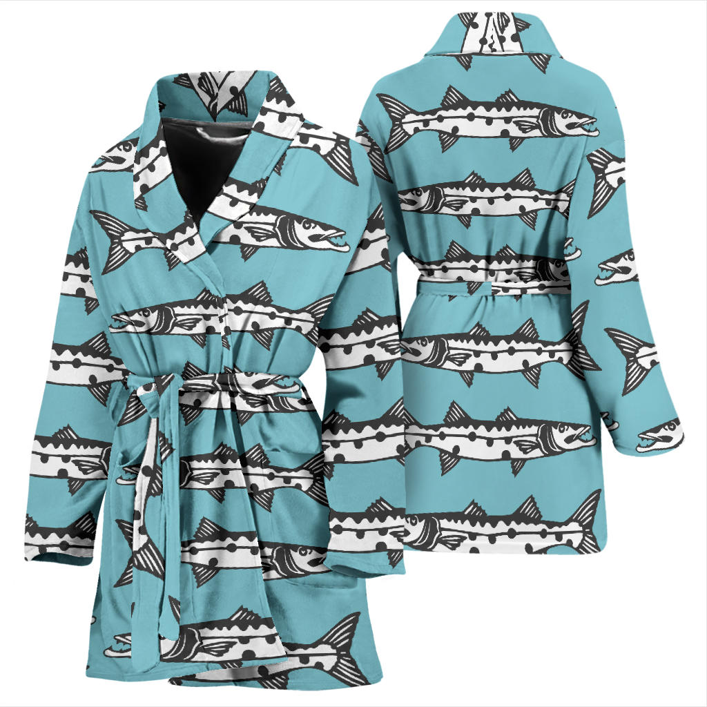 Barracuda Pattern Print Design 03 Women Bathrobe