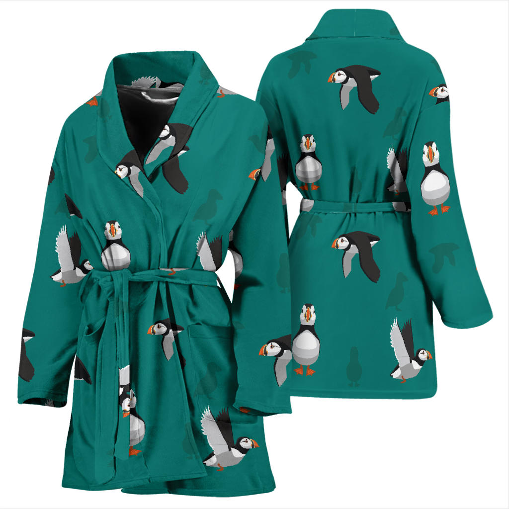 Puffin Pattern Print Design A02 Women Bathrobe