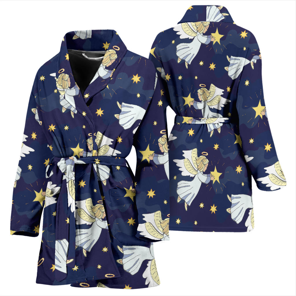 Angel Pattern Print Design 06 Women Bathrobe
