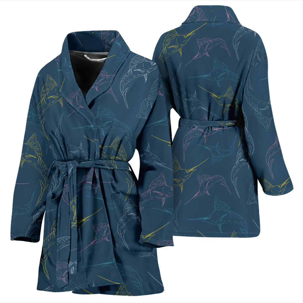 Swordfish Pattern Print Design 02 Women Bathrobe