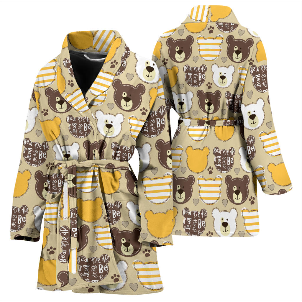 Bear PatchworkPattern Print Design 01 Women Bathrobe