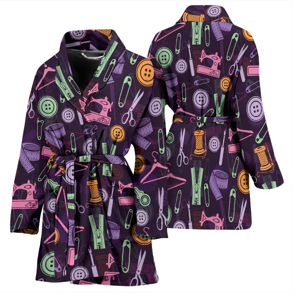 Sewing Equipment Print Design LKS306 Women Bathrobe