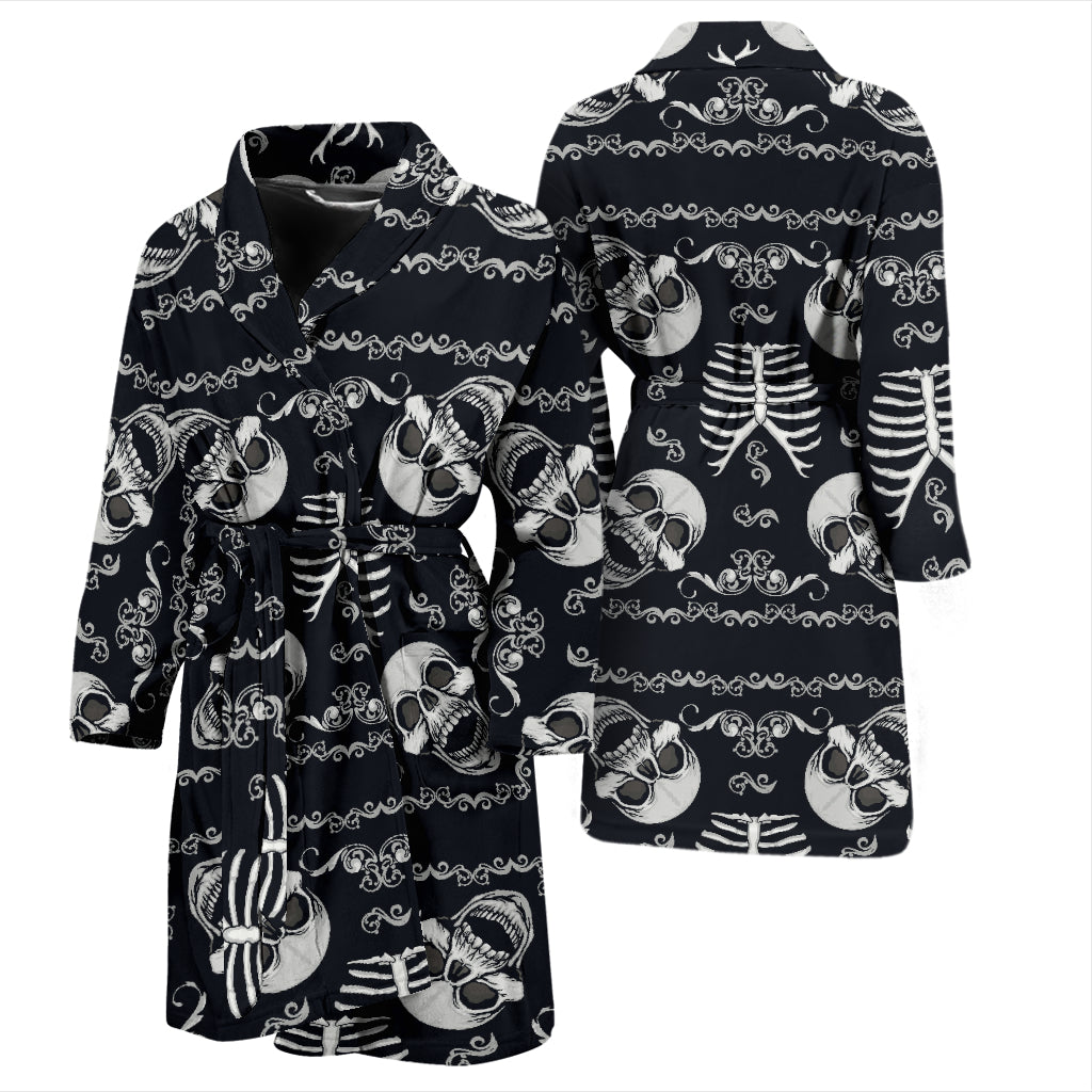 Bandana Skull Black White Print Design LKS306 Men Bathrobe