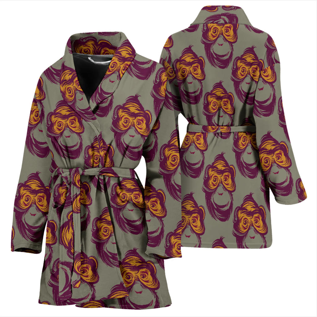 Chimpanzee Pattern Print Design 02 Women Bathrobe