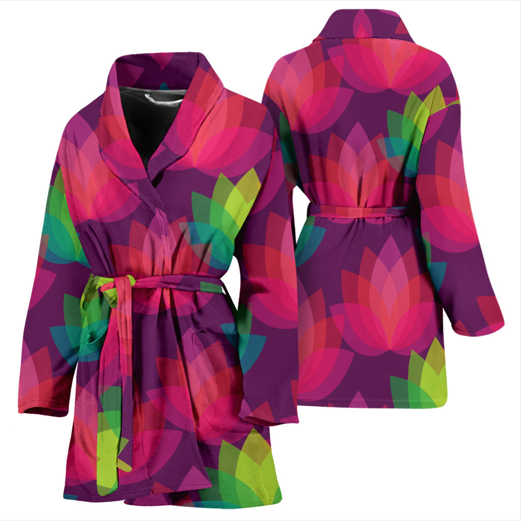 Lotus Pattern Print Design 02 Women Bathrobe