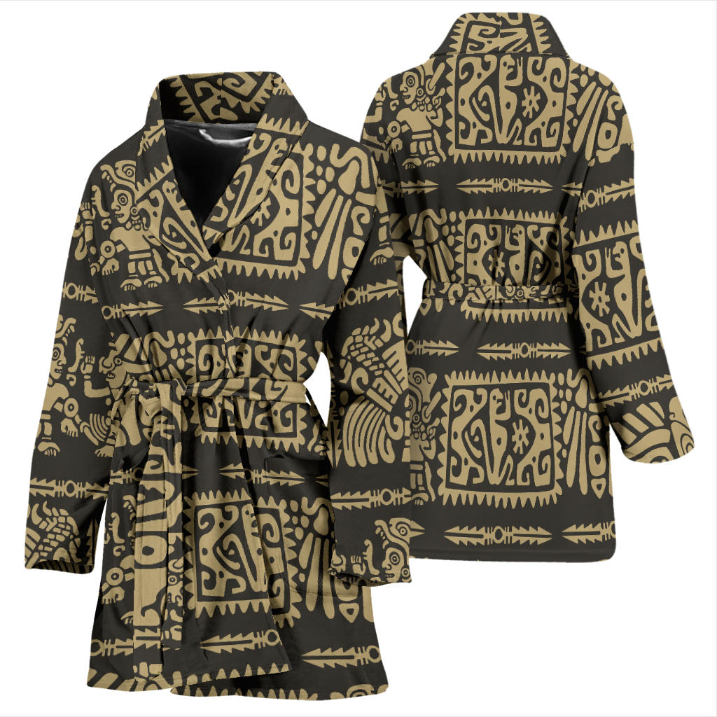 Mayan Pattern Print Design 02 Women Bathrobe