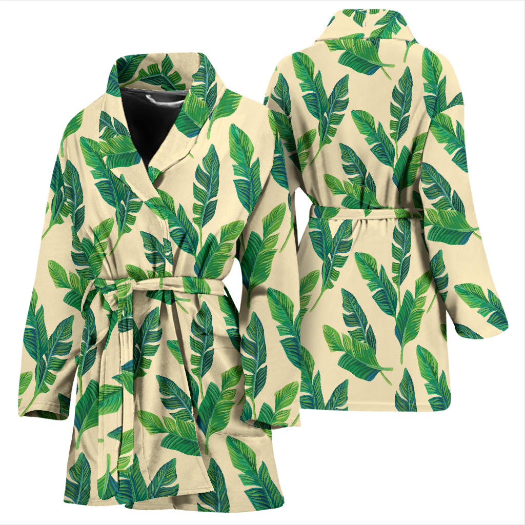 Banana Leaf Pattern Print Design 01 Women Bathrobe