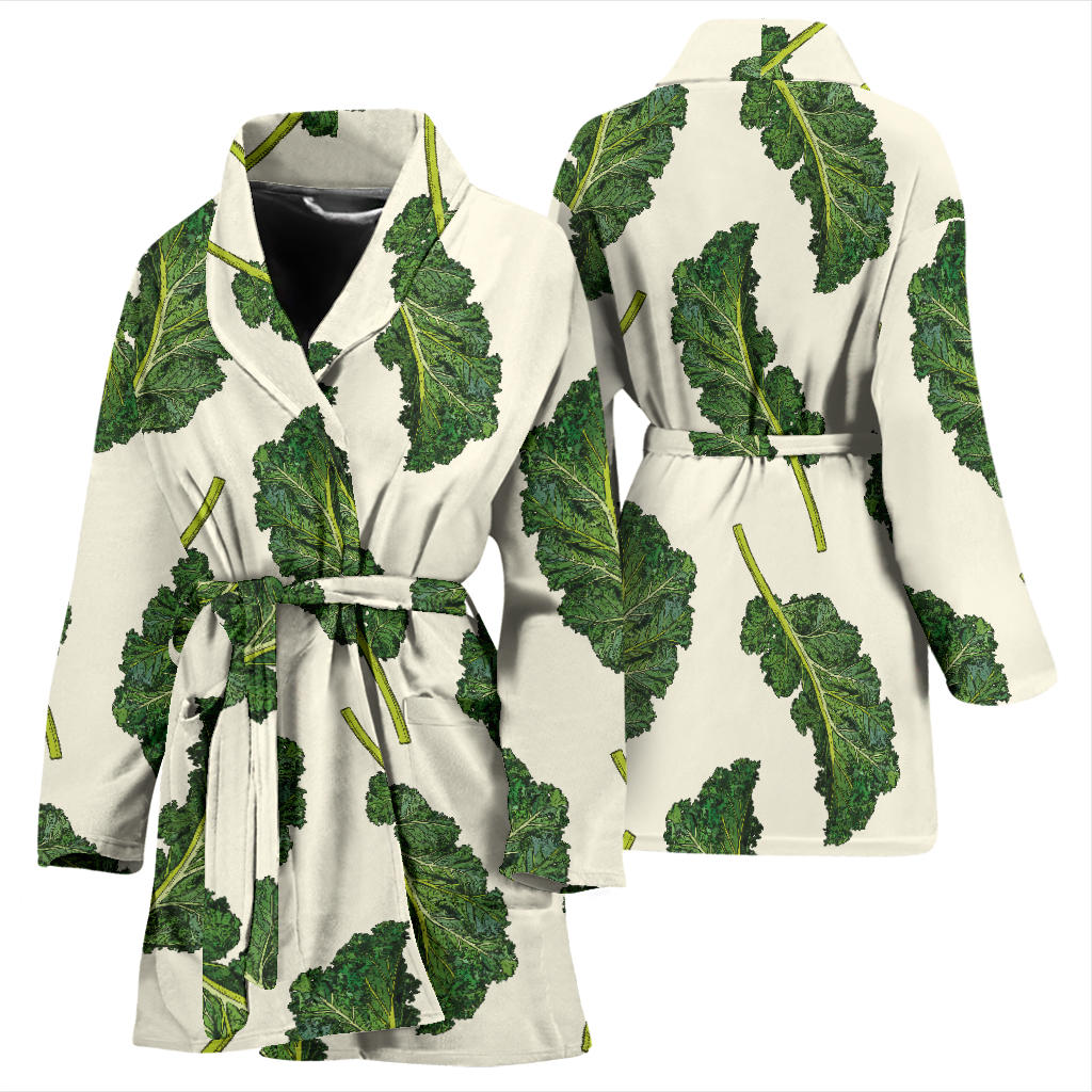 Kale Pattern Print Design 03 Women Bathrobe