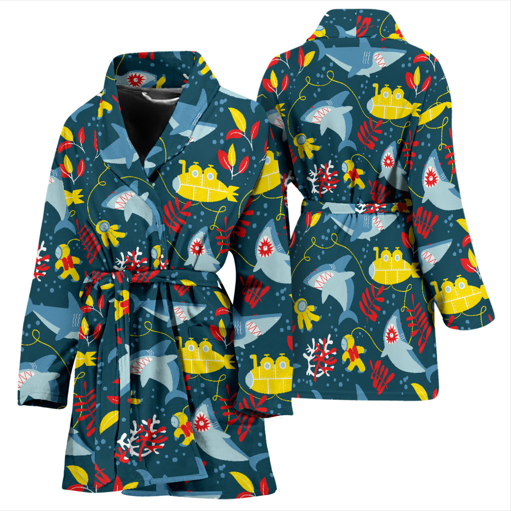 Scuba With Sharks Print Design LKS303 Women Bathrobe