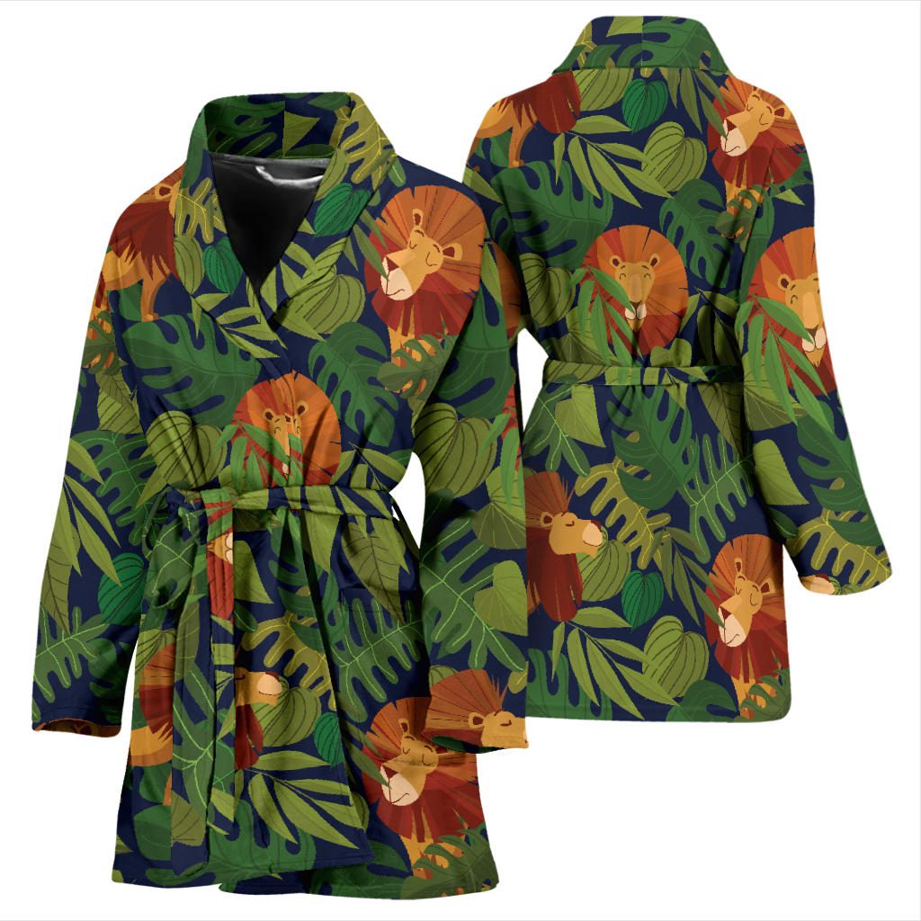 Lion Jungle Pattern Print Design 05 Women Bathrobe