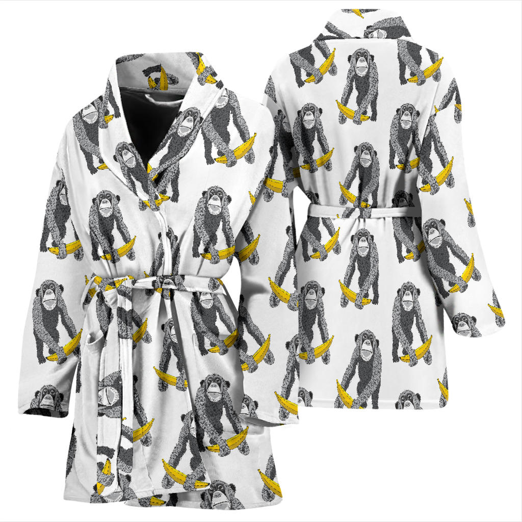 Chimpanzee Pattern Print Design 05 Women Bathrobe