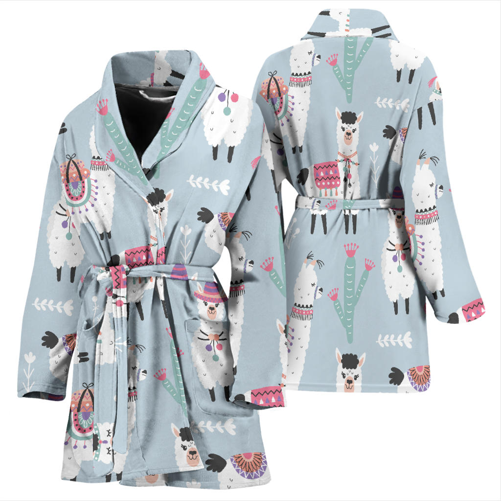 Llama Pattern Print Design 04 Women Bathrobe