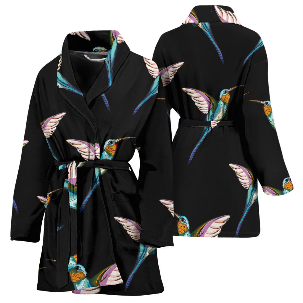 Hummingbird Pattern Print Design 06 Women Bathrobe