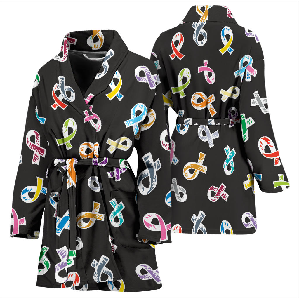 Cancer Awareness Pattern Print Design 02 Women Bathrobe