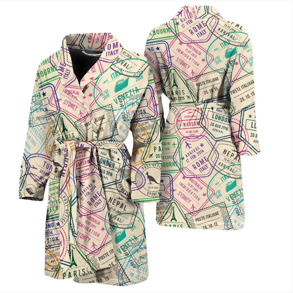Travel Stamp Print Design LKS303 Men Bathrobe