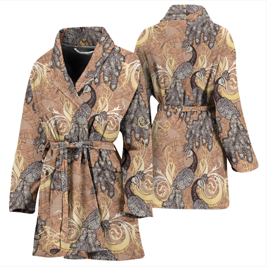 Peacock Pattern Print Design A05 Women Bathrobe