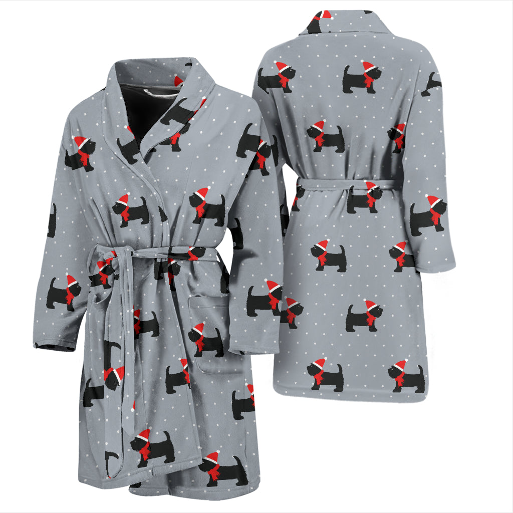 Scottish Christmas Themed Terriers Print Design LKS3018 Men Bathrobe