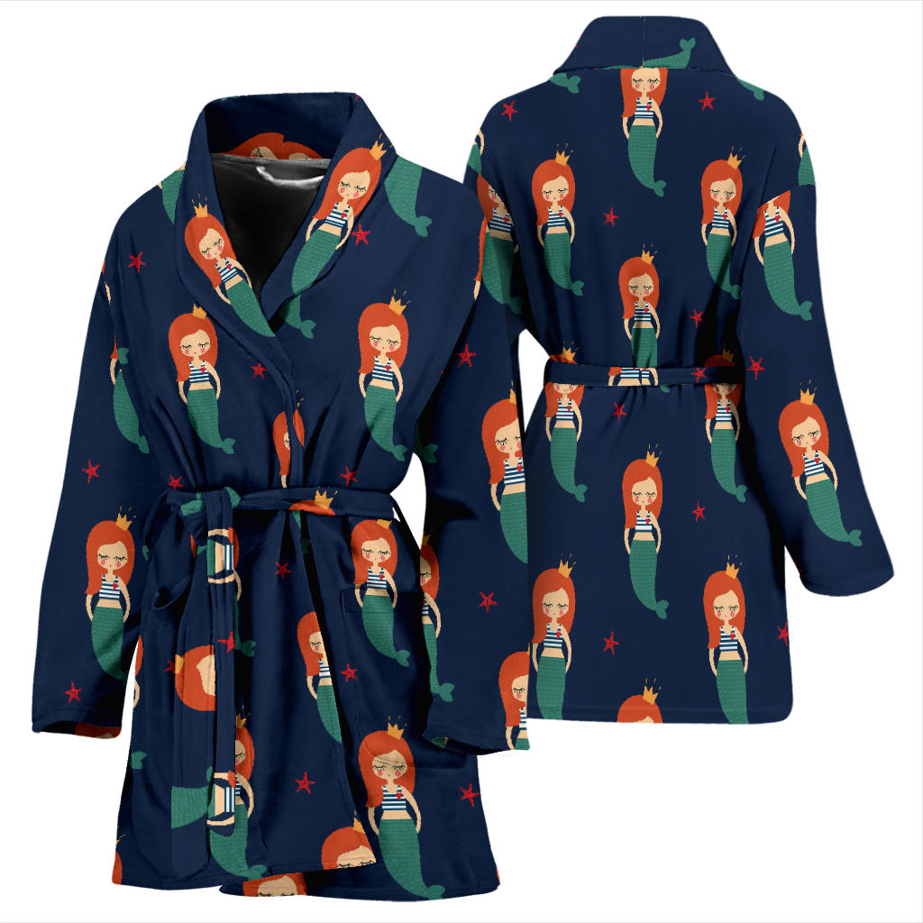 Mermaid Girl Pattern Print Design 01 Women Bathrobe