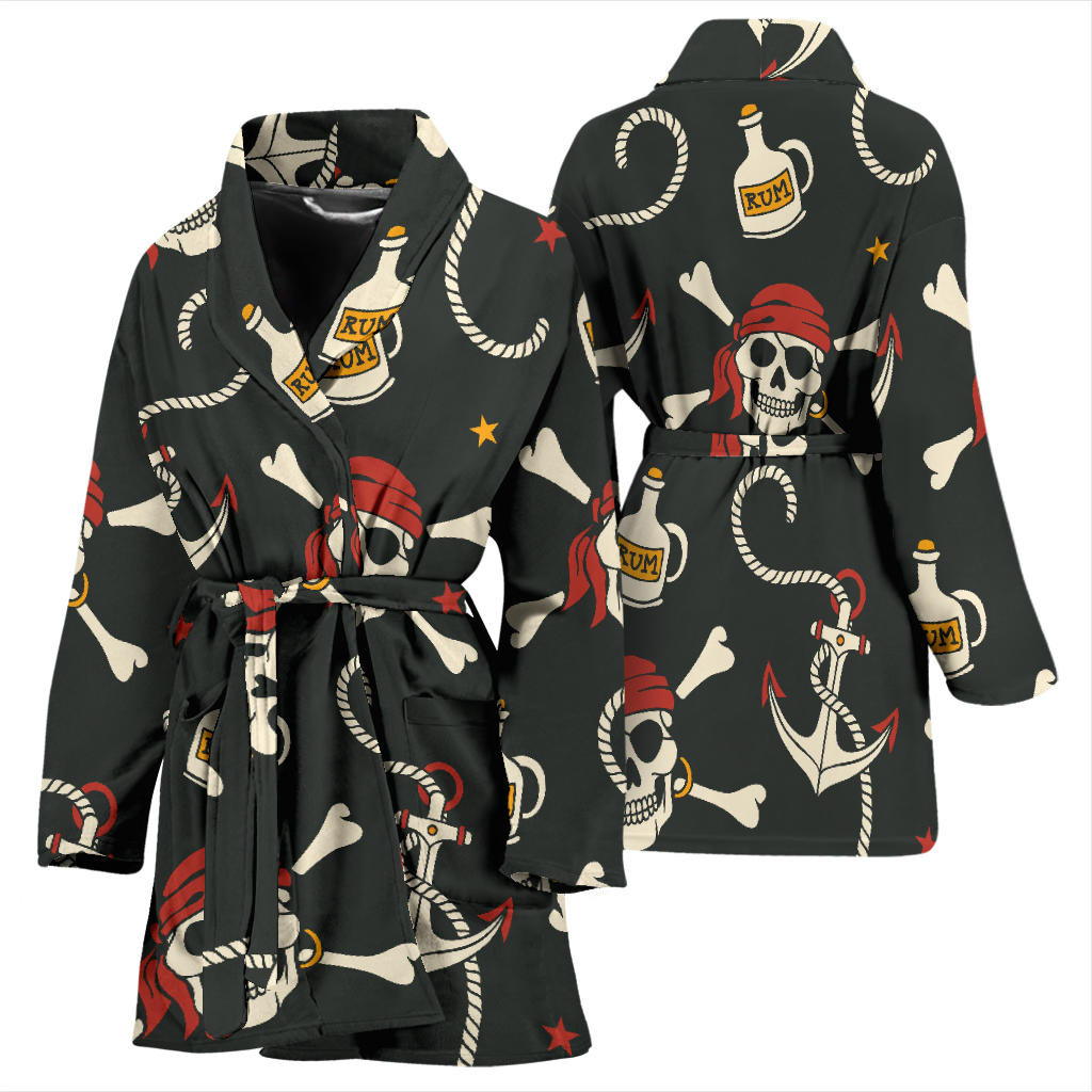 Pirate Pattern Print Design A02 Women Bathrobe