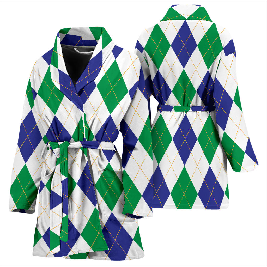 Argyle Green Blue Pattern Print Design 03 Women Bathrobe