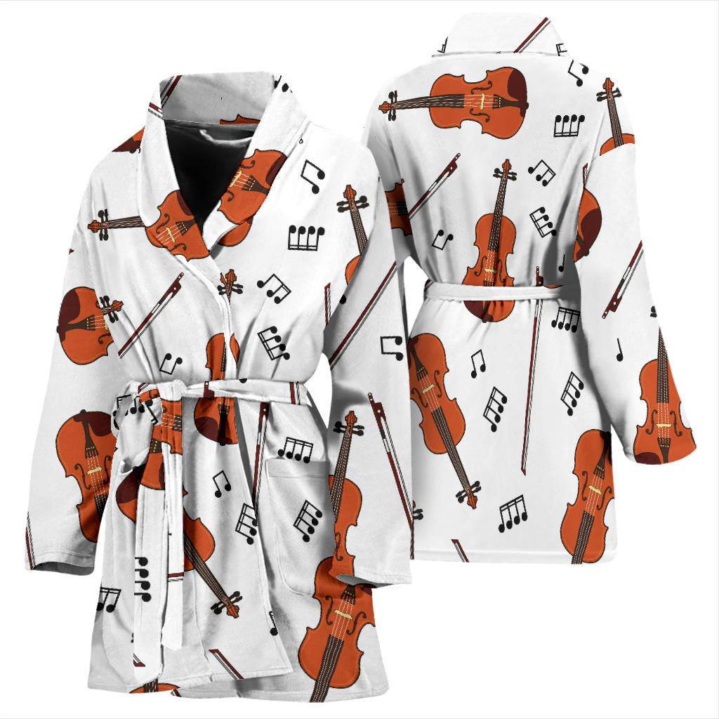 Violin Pattern Print Design 02 Women Bathrobe