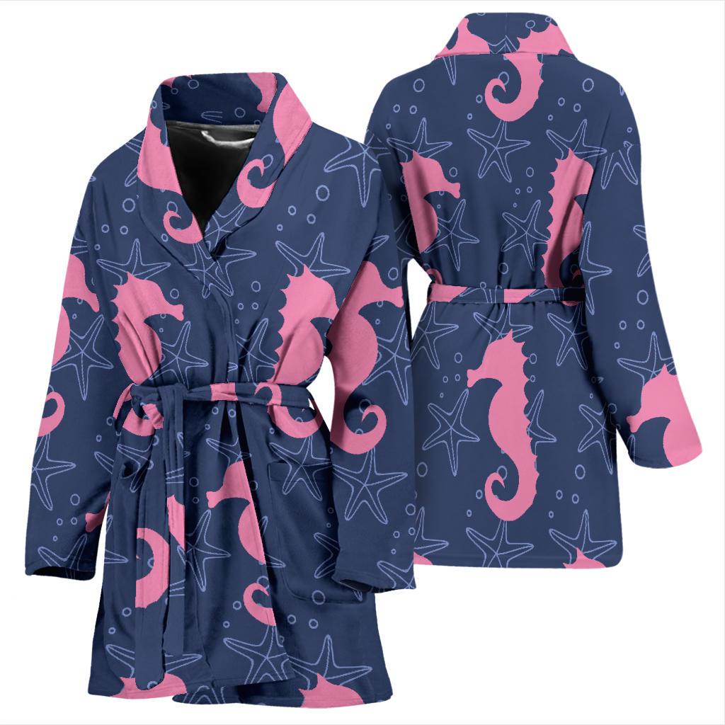 SeaHorse Pink Pattern Print Design 02 Women Bathrobe