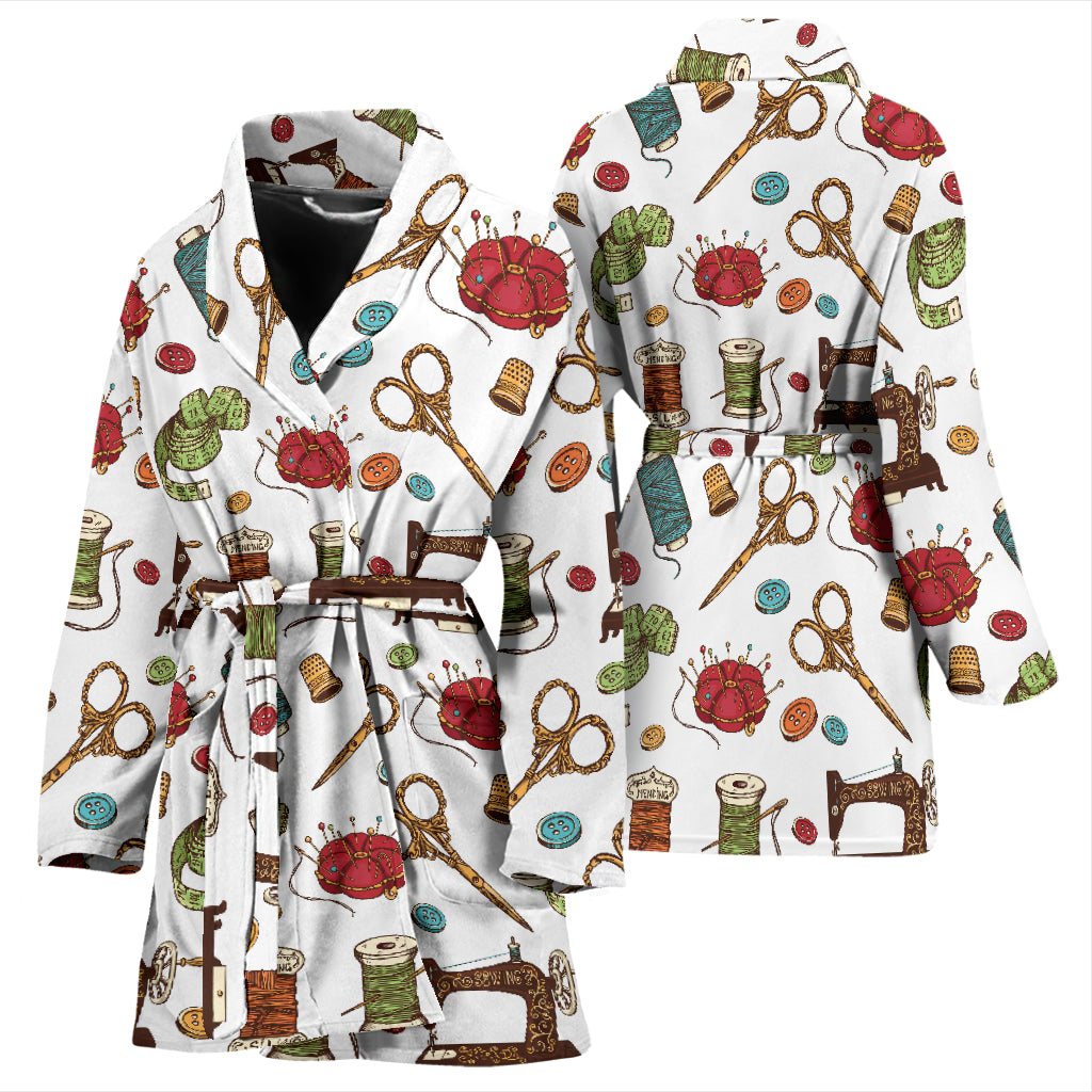 Sewing Equipment Print Design LKS304 Women Bathrobe