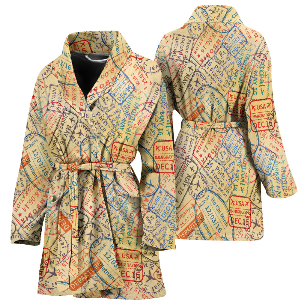 Travel Stamp Print Design LKS302 Women Bathrobe