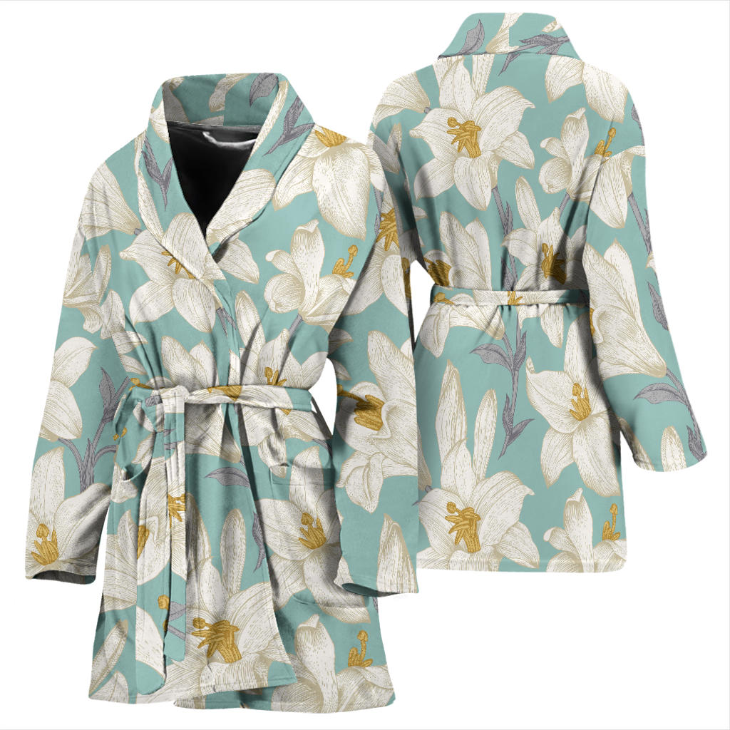 Lily Pattern Print Design 02 Women Bathrobe