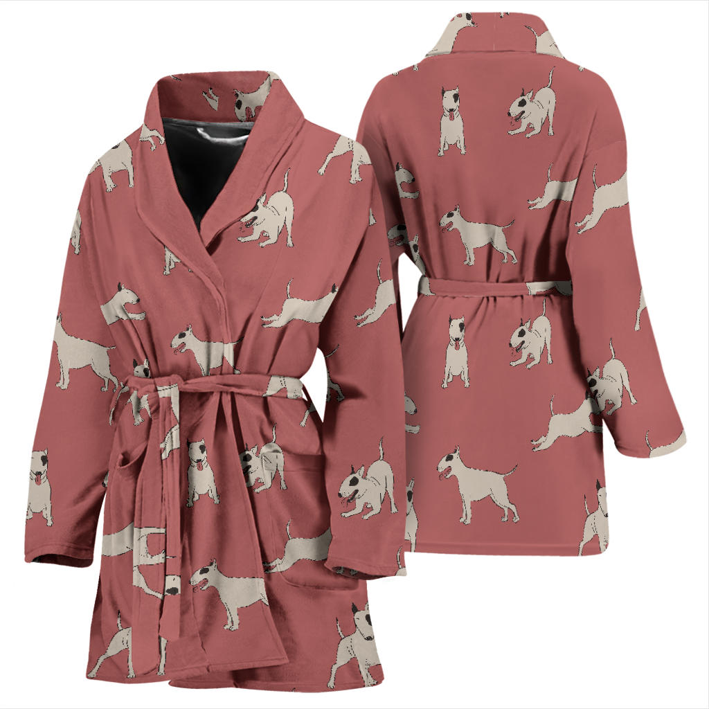 Bull Terriers Pattern Print Design 09 Women Bathrobe