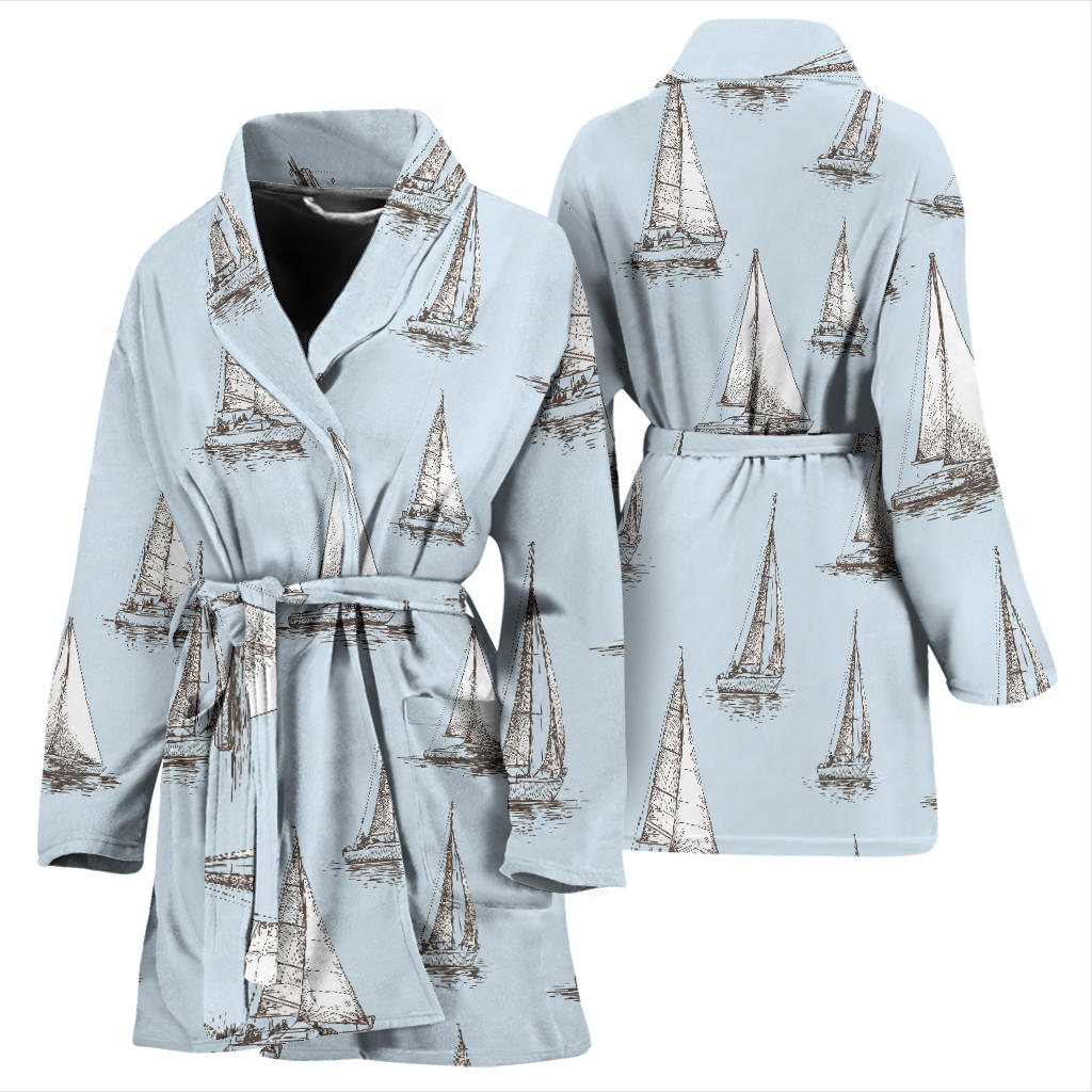 Sailing Ships Pattern Print Design A01 Women Bathrobe
