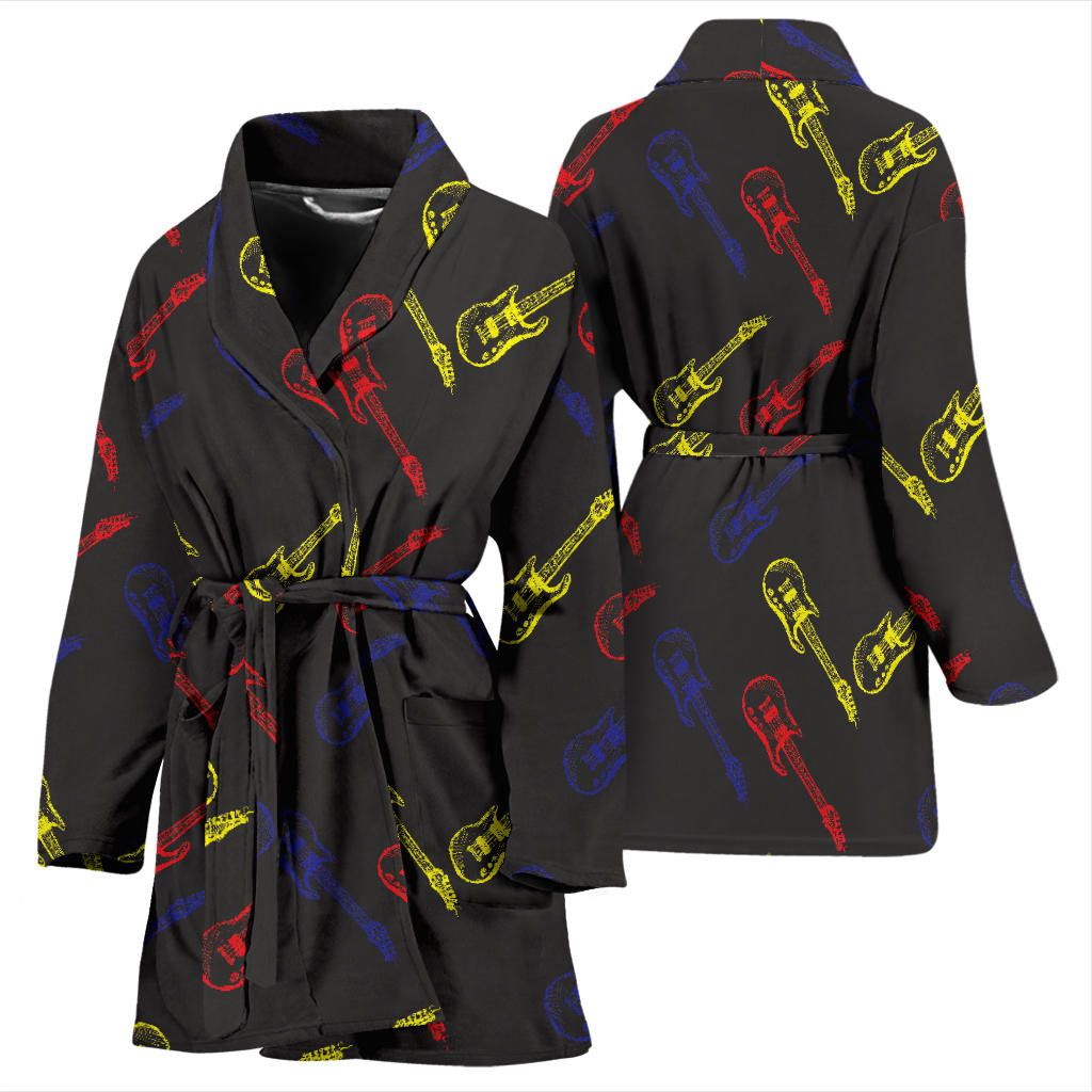 Electric Guitar Pattern Print Design 03 Women Bathrobe