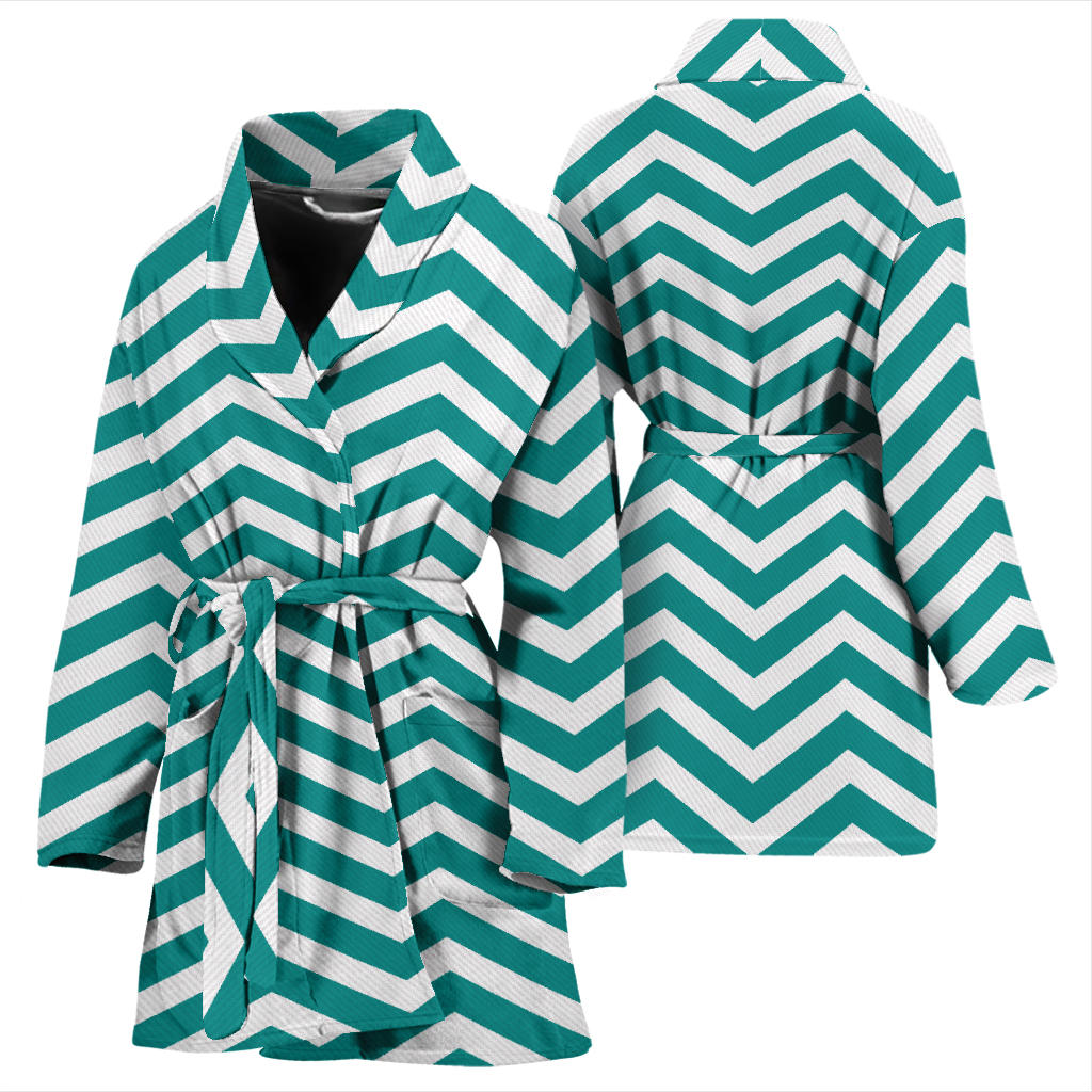 Chevron Teal Pattern Print Design 02 Women Bathrobe