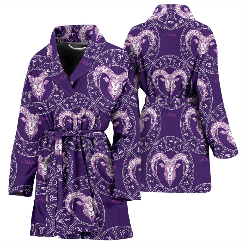 Aries Zodiac Pattern Print Design 02 Women Bathrobe