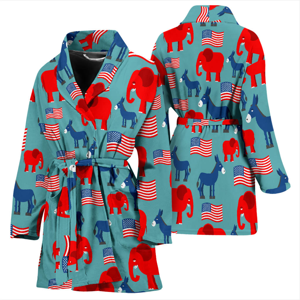 Donkey Red Elephant Pattern Print Design 03 Women Bathrobe