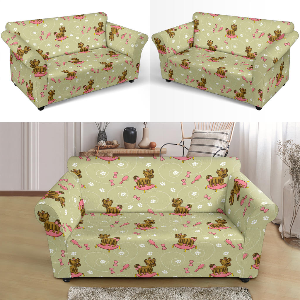 Yorkshire Cute Terriers Print Design LKS301 Loveseat Couch Slipcover