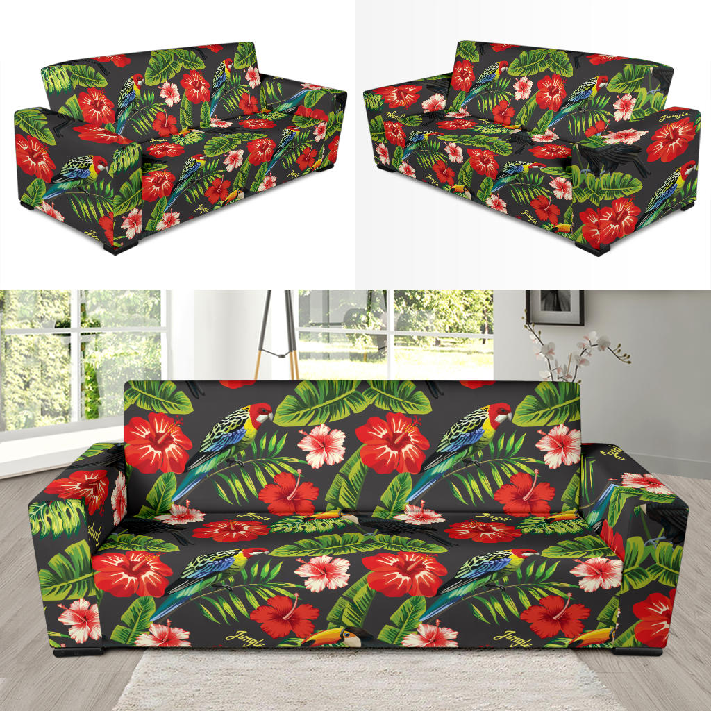 Hibiscus Red With Parrotprint Design LKS303 Sofa Slipcover