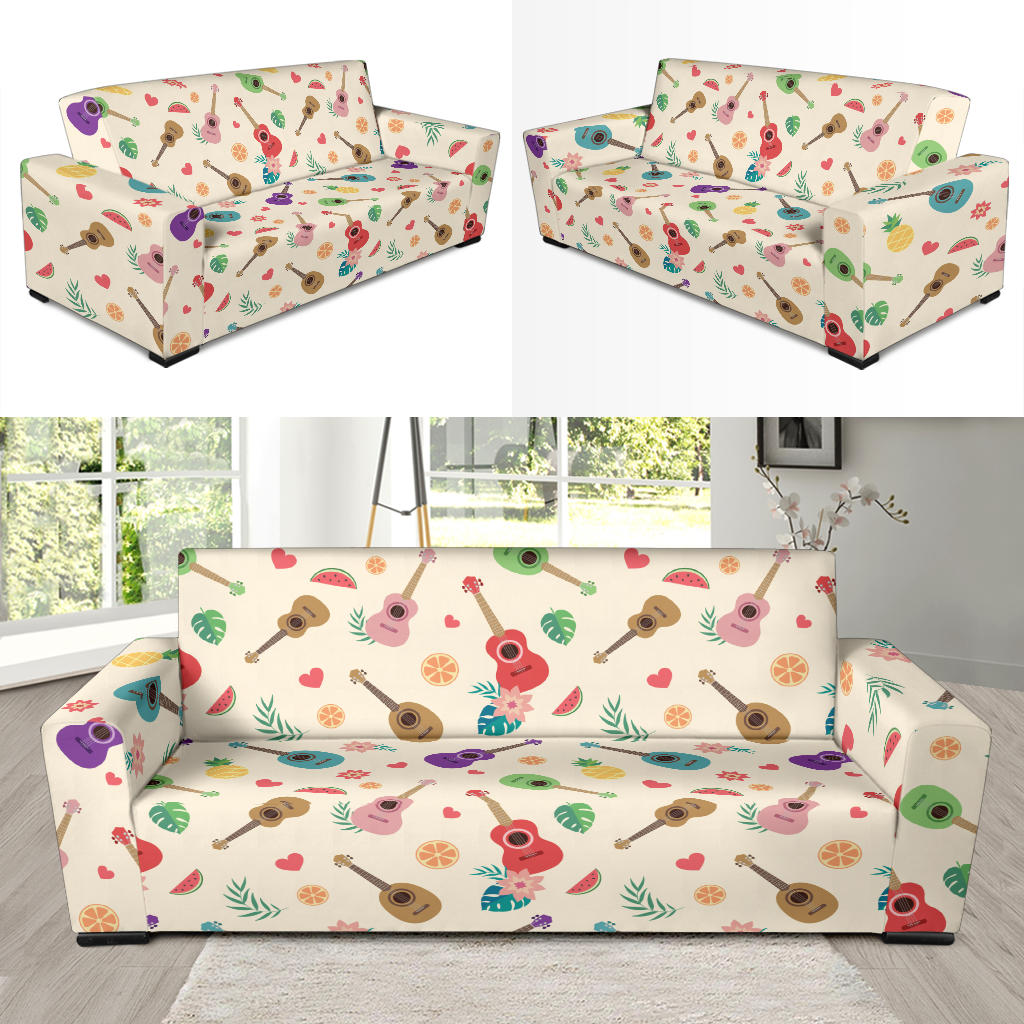Ukulele Pattern Print Design 01 Sofa Slipcover