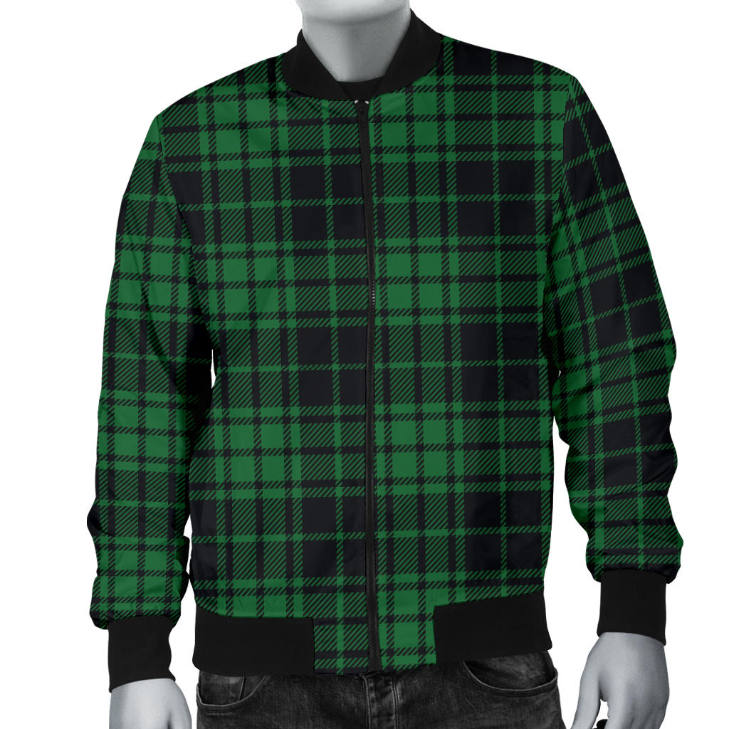 Green Tartan Plaid Pattern Men Bomber Jacket