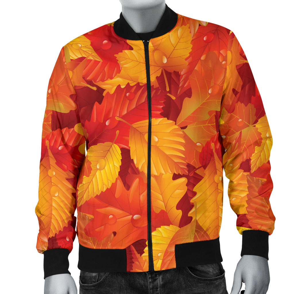 Elm Leave Autum Print Pattern Men Bomber Jacket