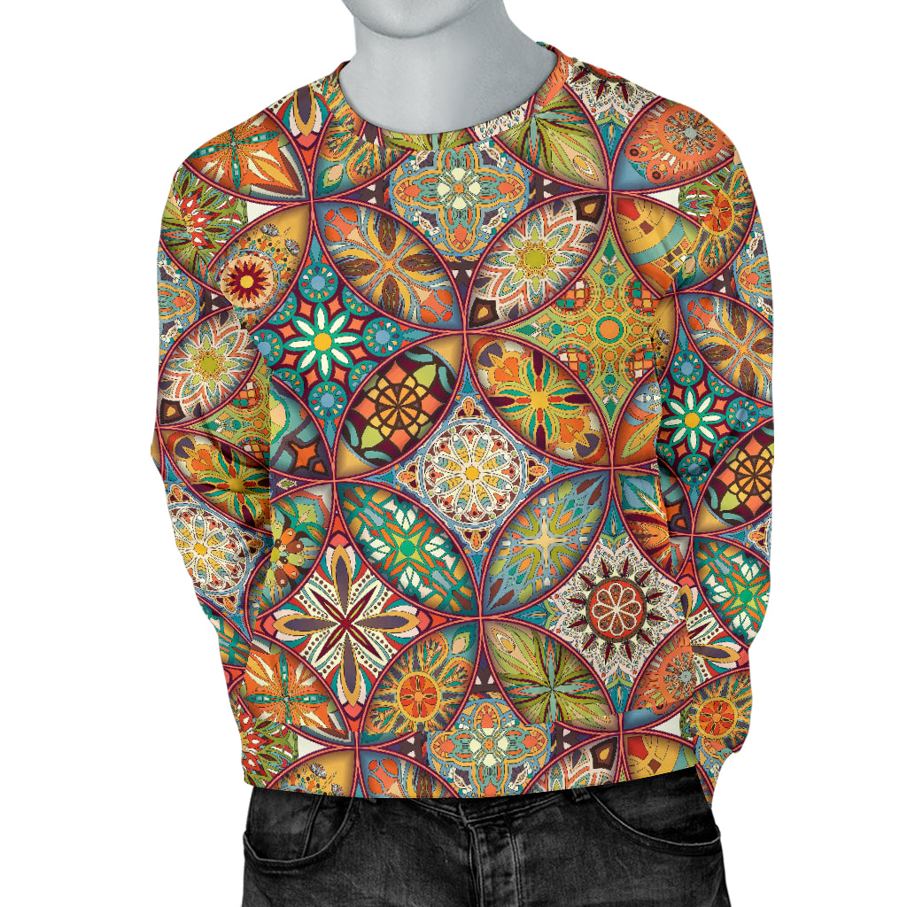 Mandala Flower Themed Design Print Men Long Sleeve Sweatshirt
