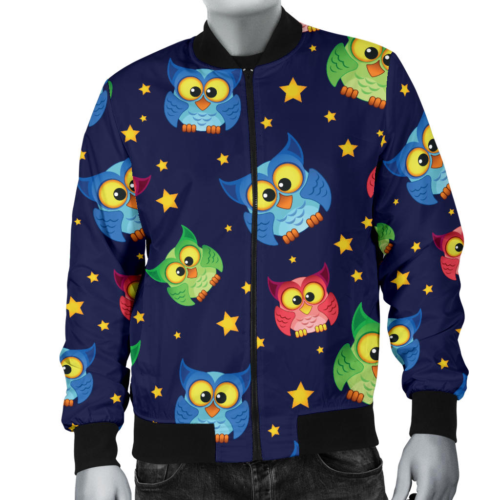 Owl with Star Themed Design Print Men Bomber Jacket