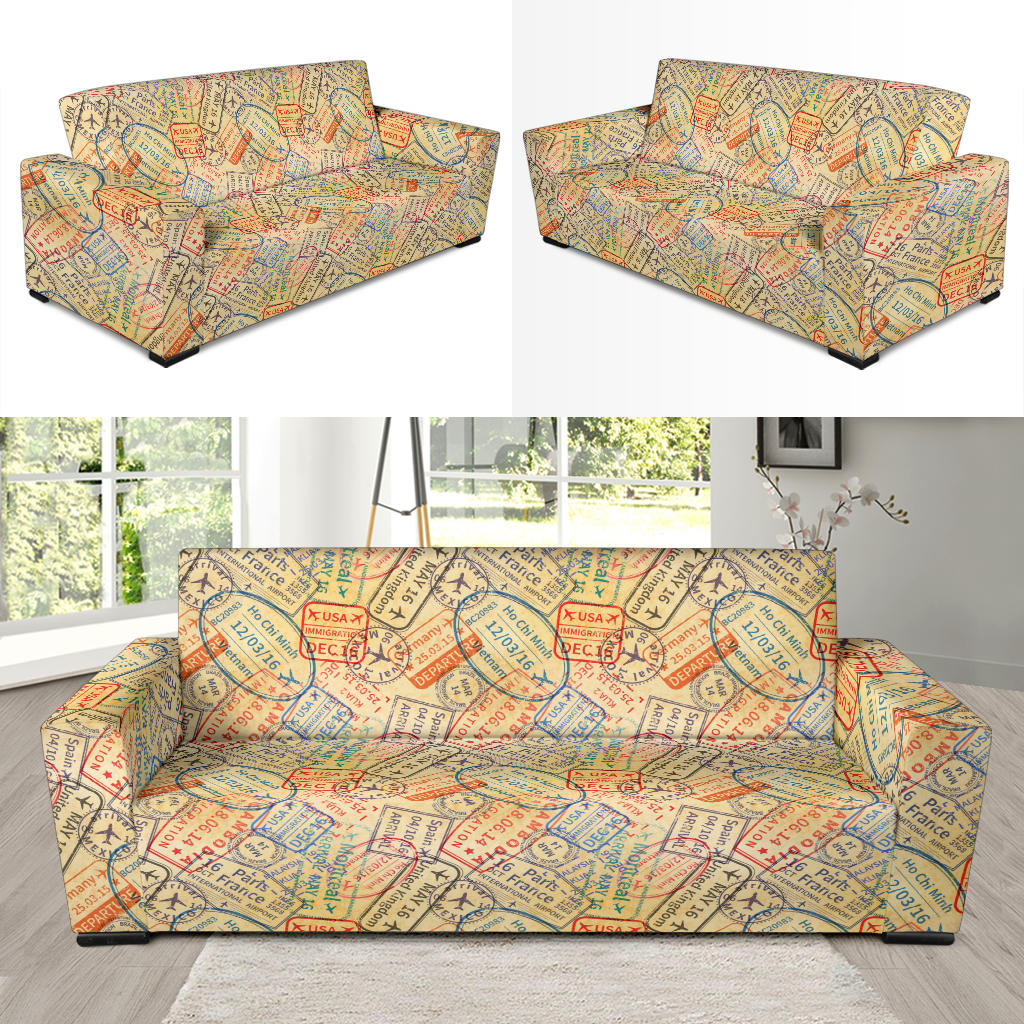 Travel Stamp Print Design LKS302 Sofa Slipcover