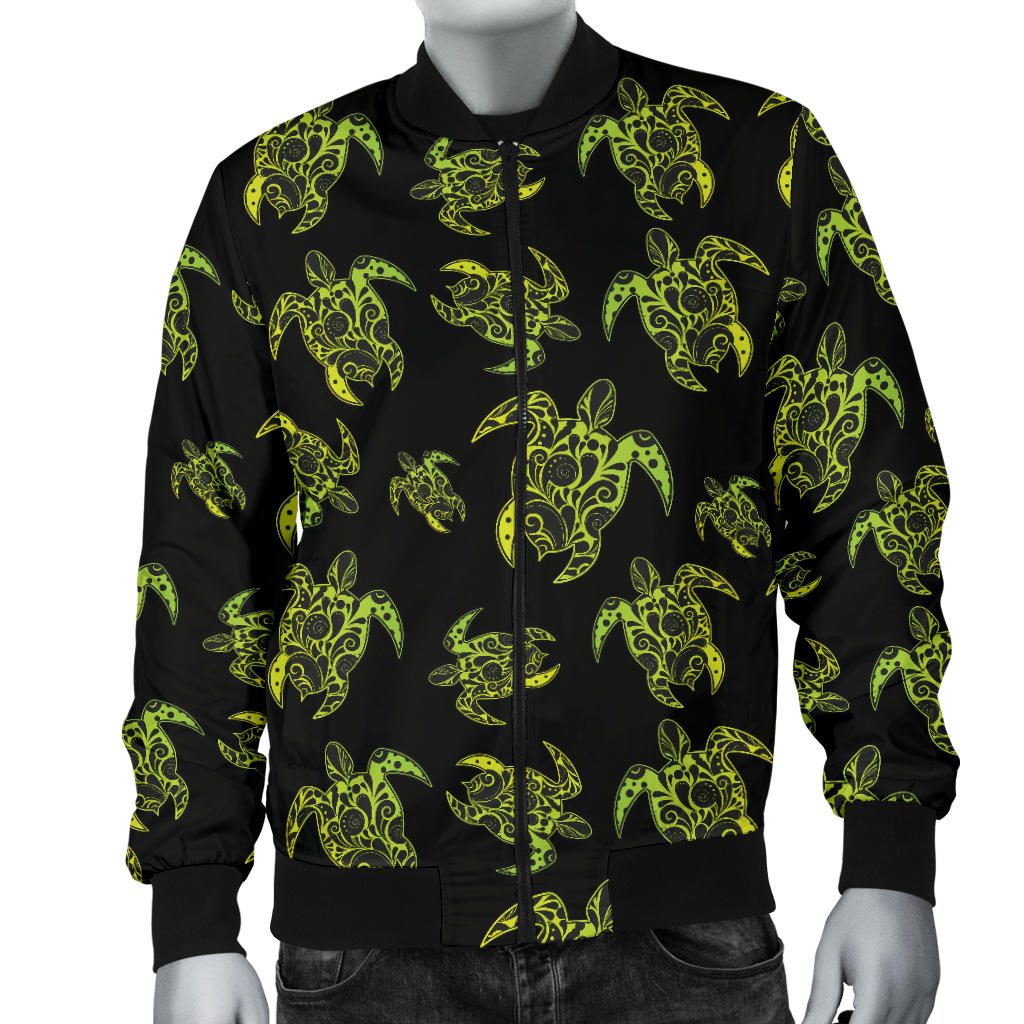 Green Tribal Turtle Polynesian Themed Men Bomber Jacket