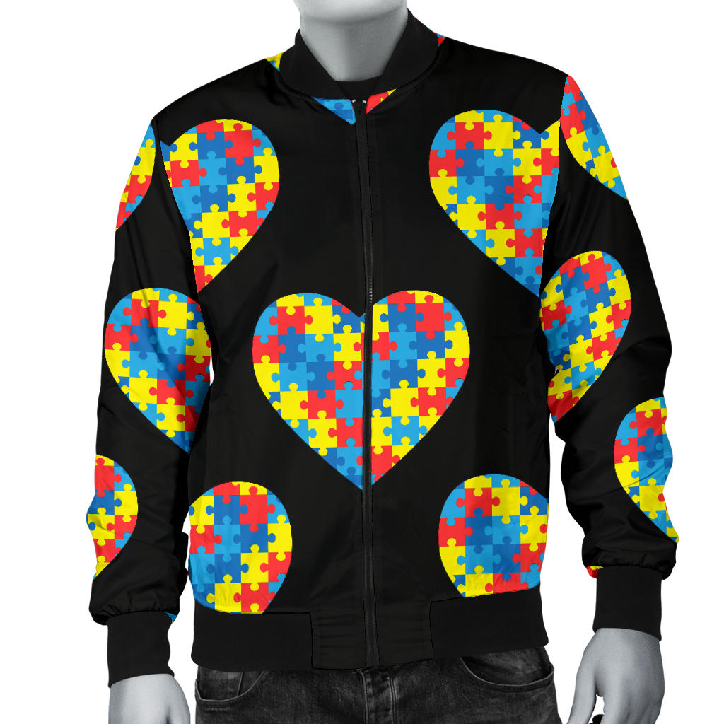 Autism Awareness Heart Design Print Men Bomber Jacket