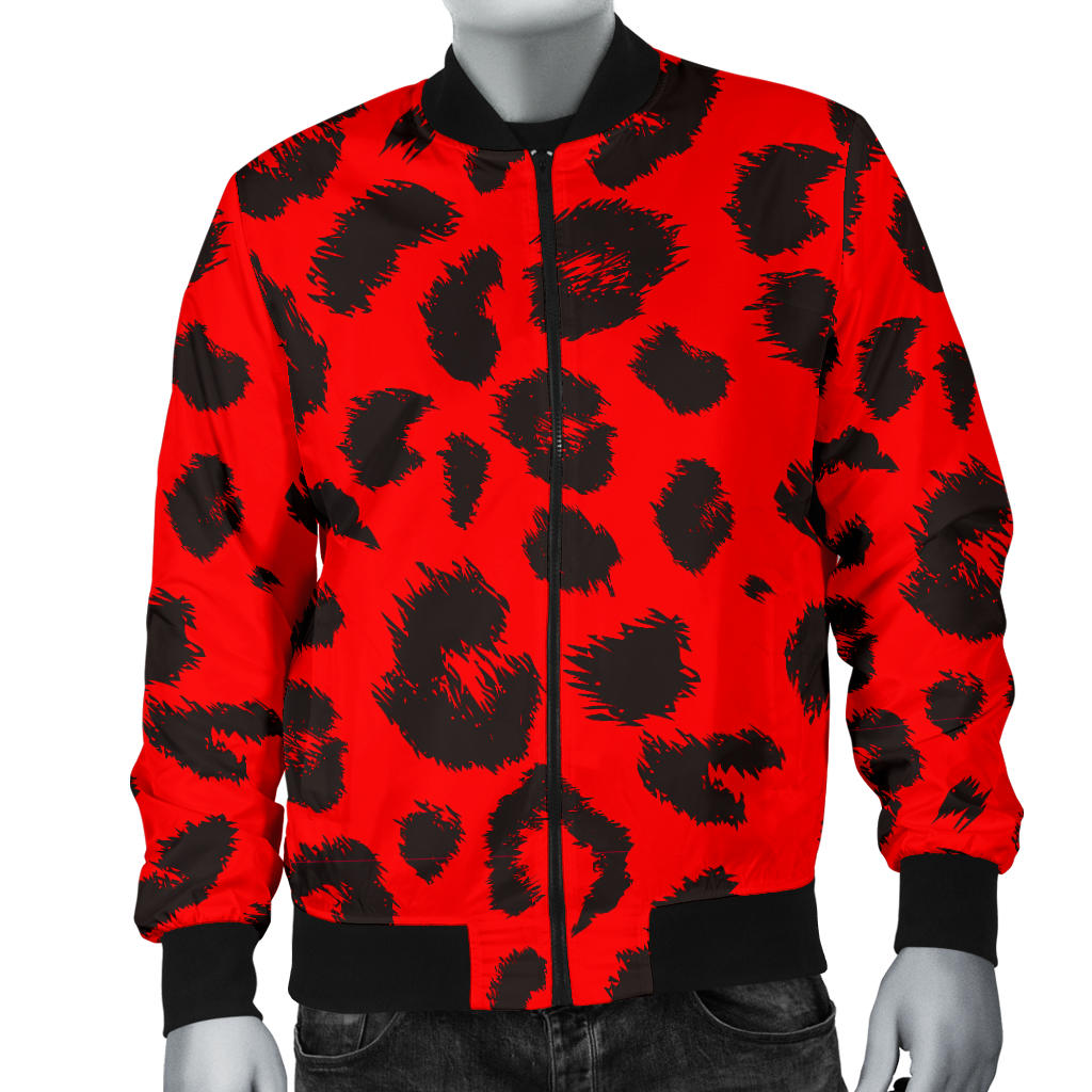 Leopard Red Skin Print Men Bomber Jacket